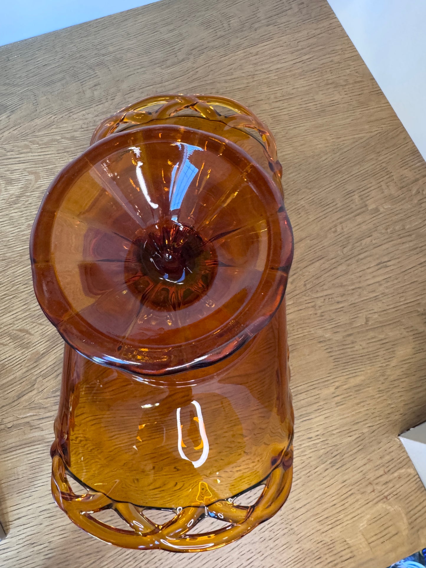 Amber Glass Lace-Edge Pedestal Banana Boat