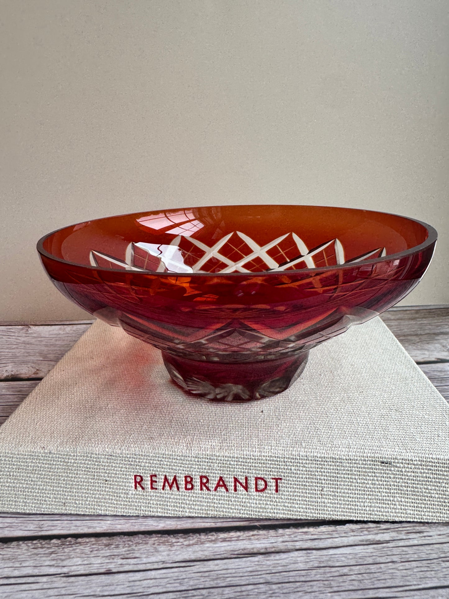 Badash Crystal Ruby Red Cut Glass Flared Pedestal Bowl