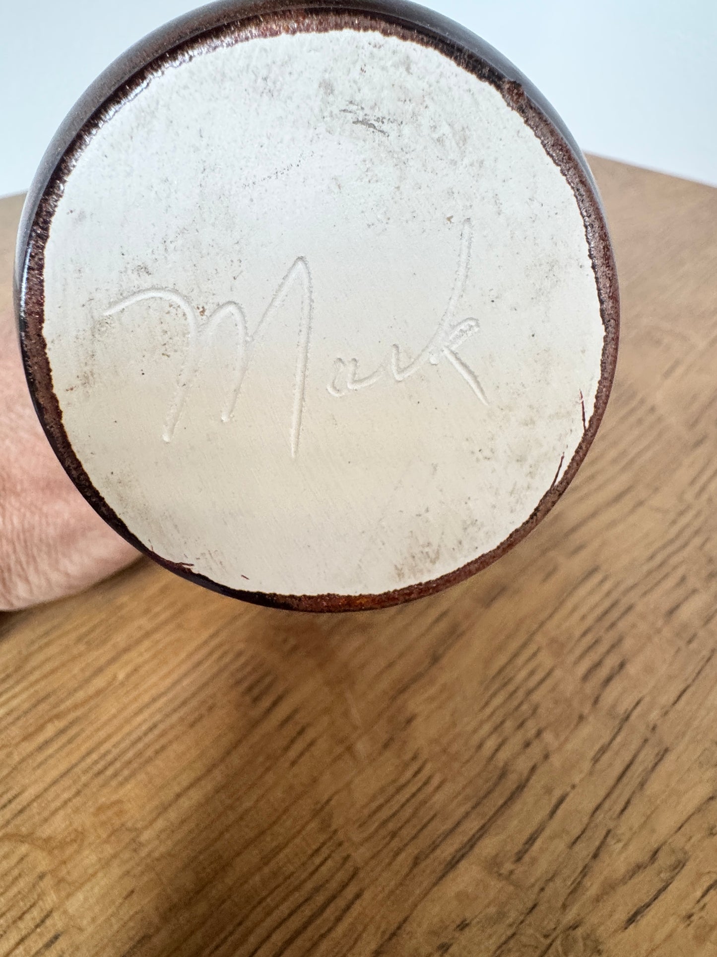 Rustic Japanese-Style Bud Vase – Earthy Drip Glaze, Signed “Mark”