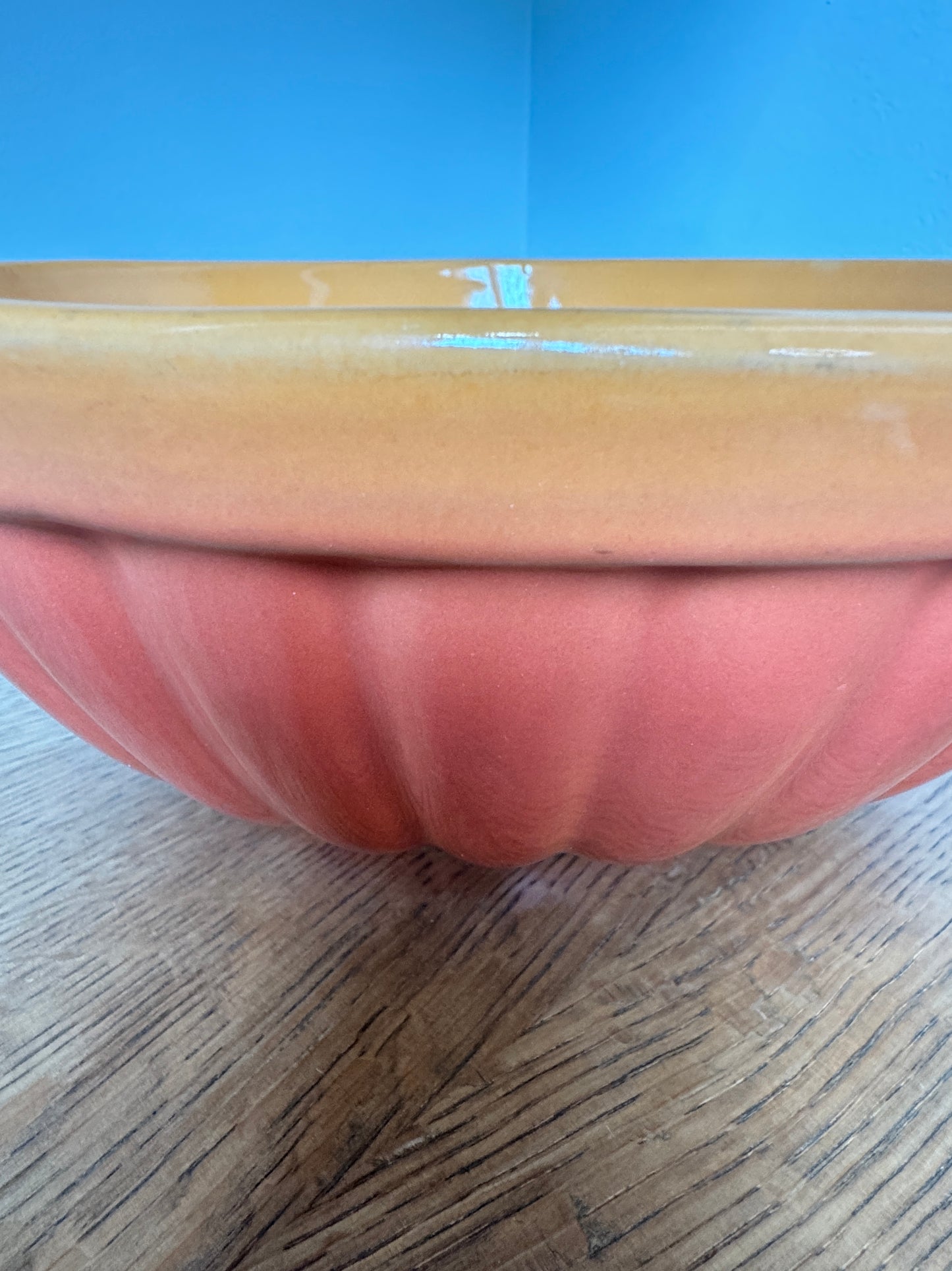 Vintage Haeger Fluted Ceramic Bowl – Orange Glaze – USA Pottery – Mid-Century Modern
