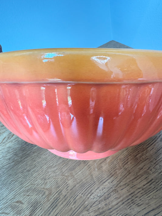 Vintage Haeger Fluted Ceramic Bowl – Orange Glaze – USA Pottery – Mid-Century Modern