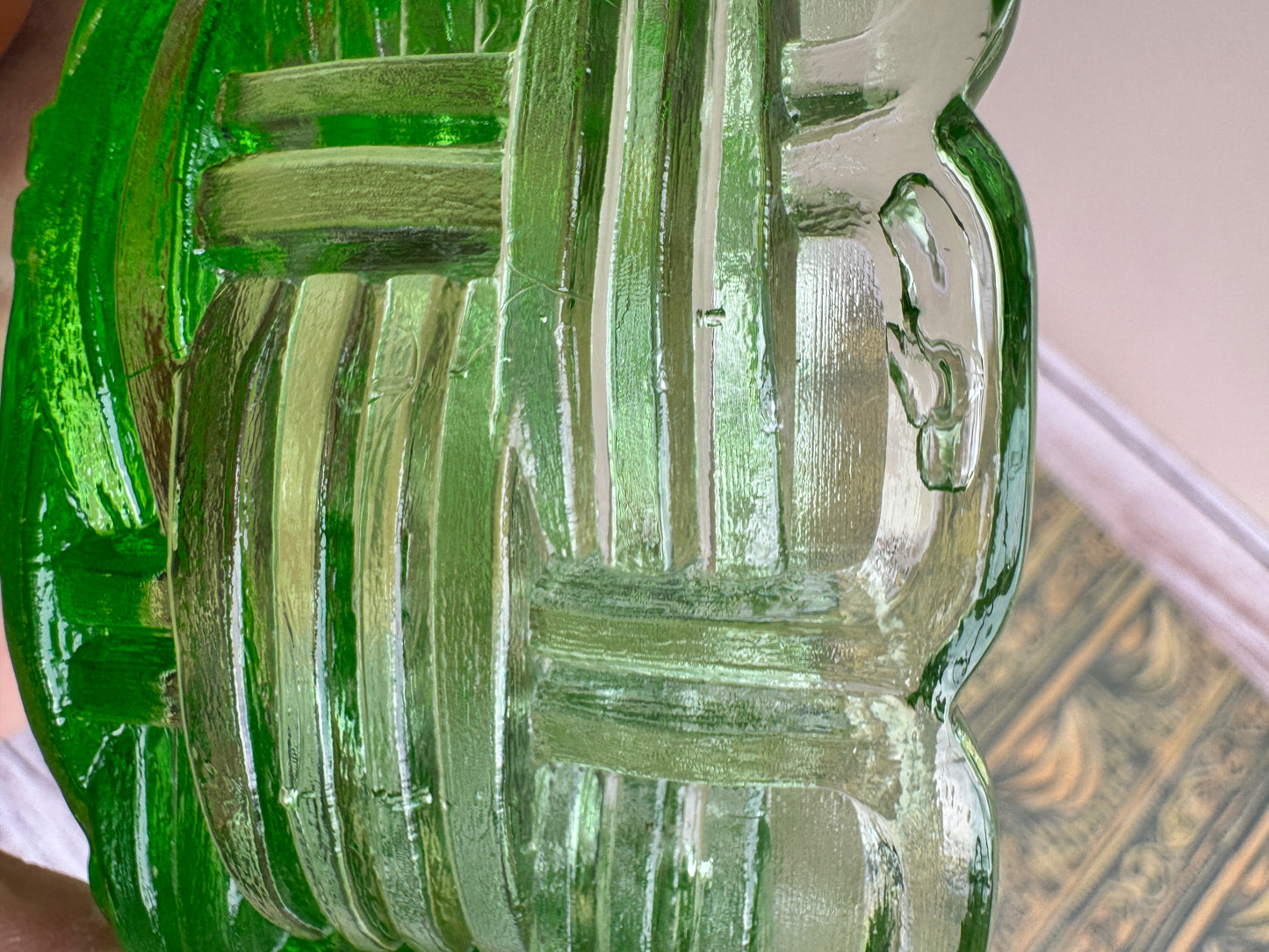 L.E. Smith Apple Green Wicker Pattern Glass Bowl – 1930s Depression Glass