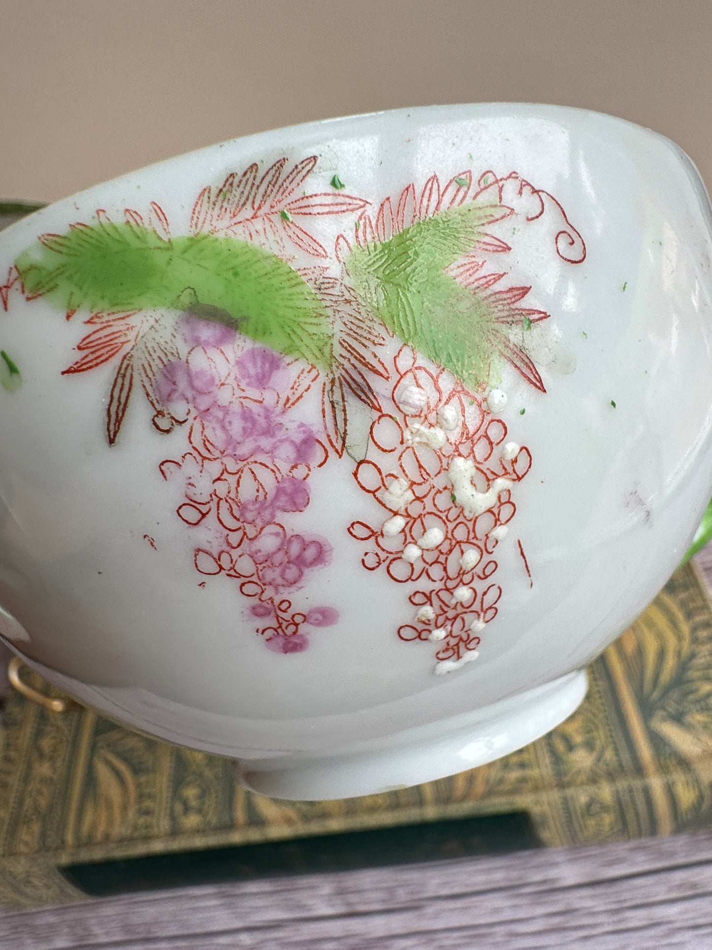 Vintage Japanese Scenic Teacups & Saucers – Pair with Gold Trim and Landscape Motifs