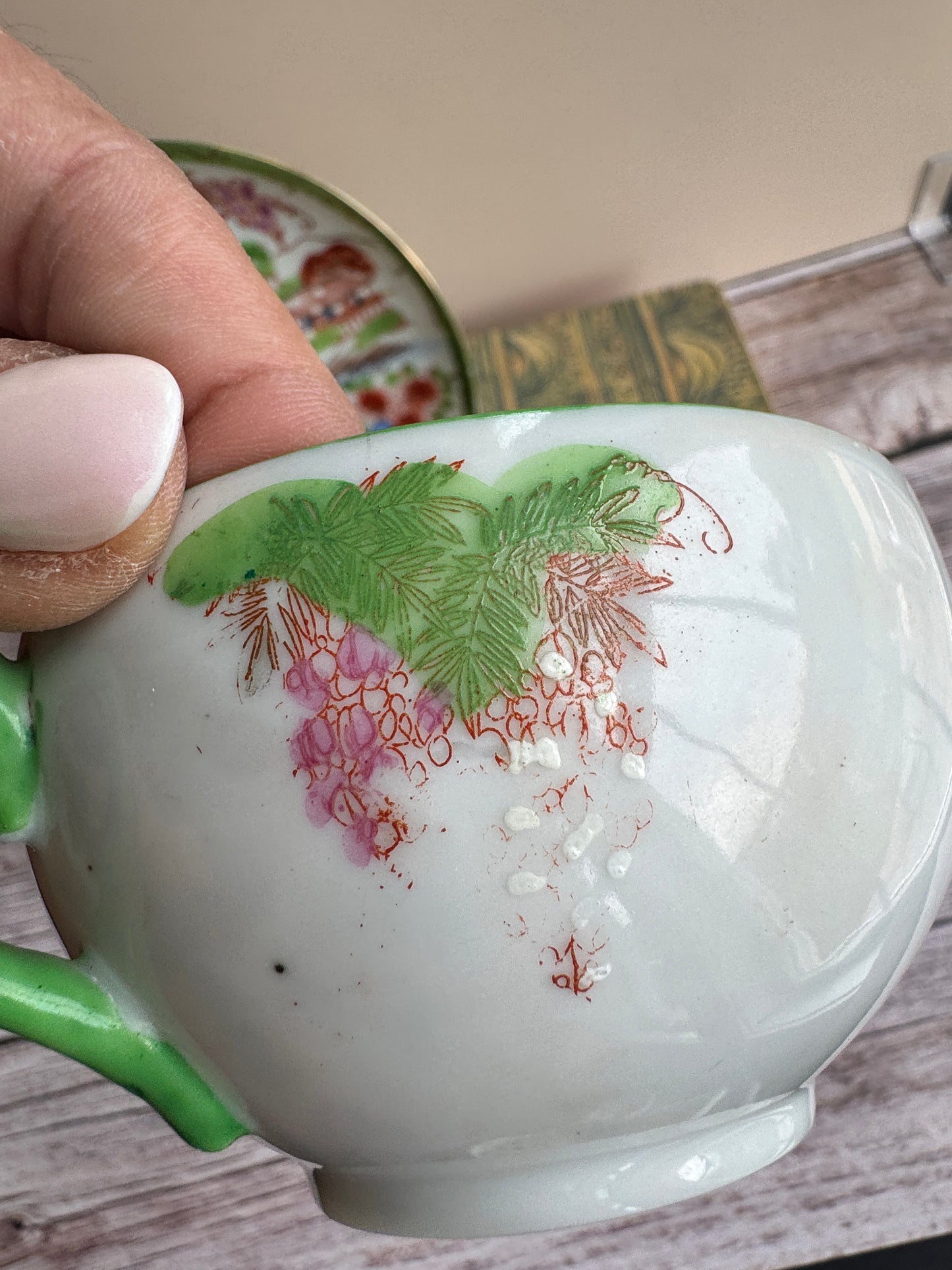 Vintage Japanese Scenic Teacups & Saucers – Pair with Gold Trim and Landscape Motifs