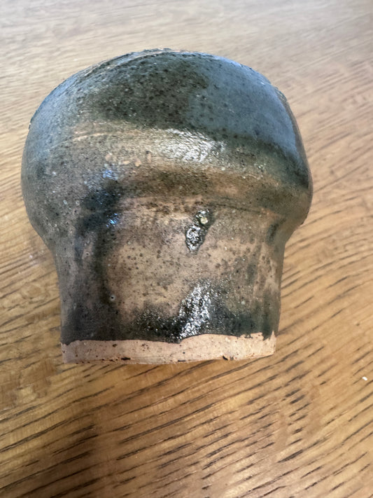 Signed Stoneware Studio Pottery Bud Vase – Textured Green Glaze (Needham)