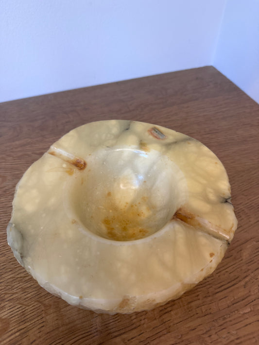 Vintage Hand-Carved Alabaster Ashtray | Mid-Century Italian Marble Stone | Heavy Sculptural Trinket Bowl