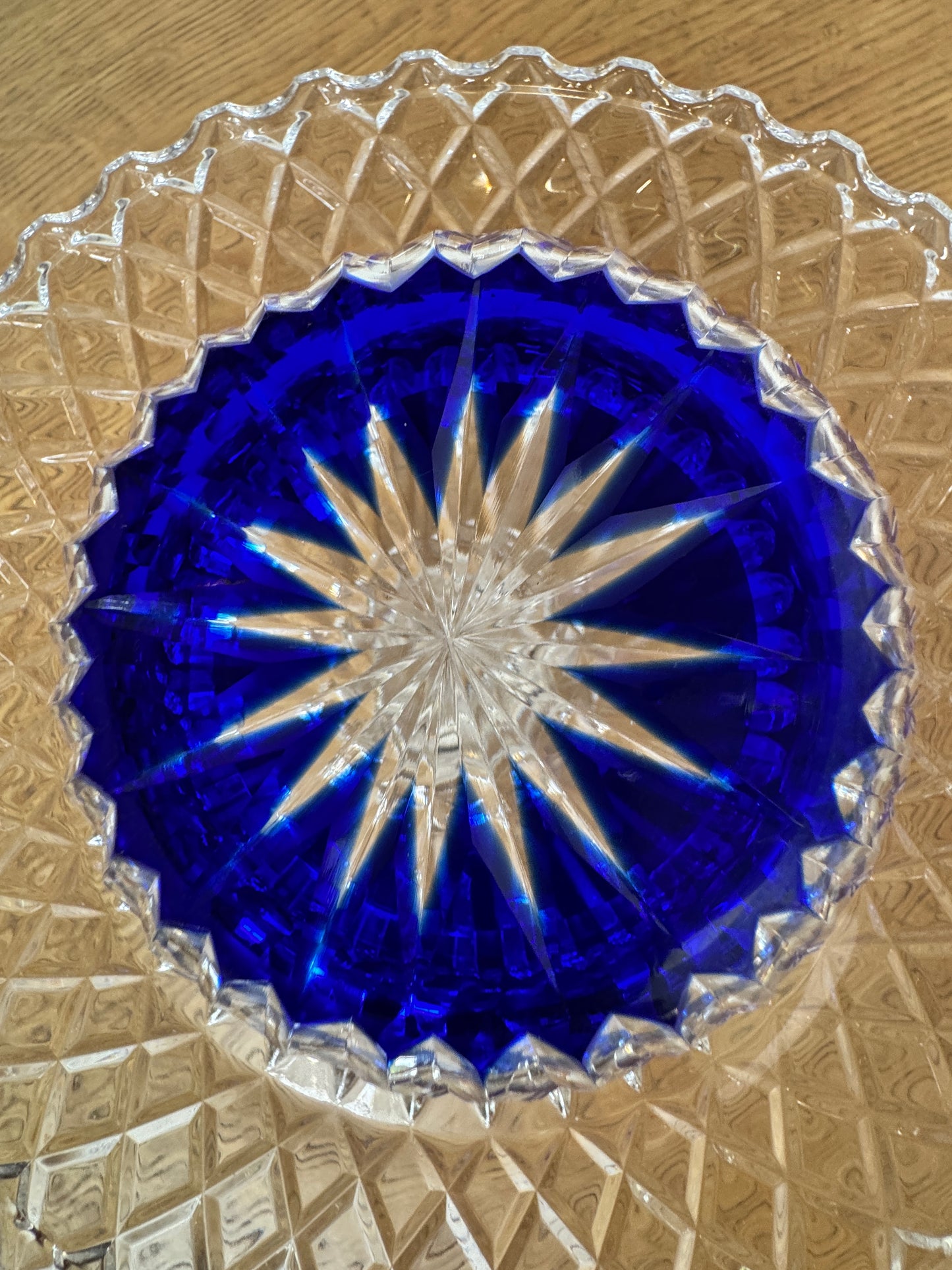 Cut-to-Clear Cobalt Blue Crystal Bowl – Starburst Base, Deep Overlay