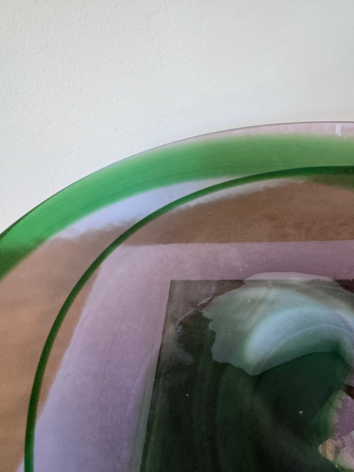 Murano Art Glass Centerpiece Bowl – Hand-Blown in Italy – Crate & Barrel, Green & Amethyst, 15.75”