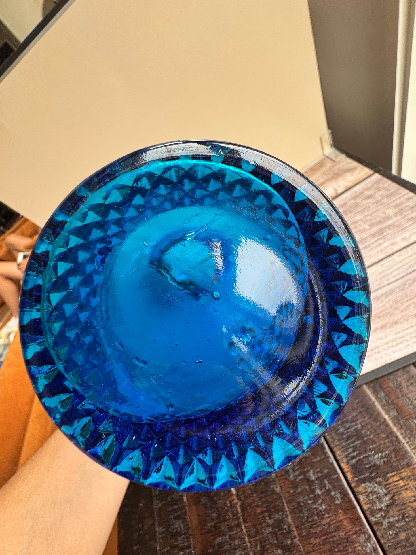 Empoli Italian Blue Glass Diamond Vase – 10” Tall