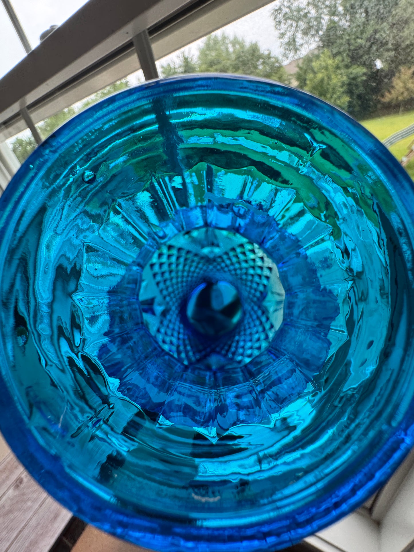 Empoli Italian Blue Glass Diamond Vase – 10” Tall