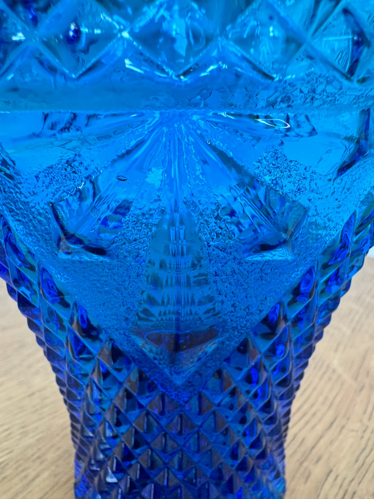 Empoli Italian Blue Glass Diamond Vase – 10” Tall