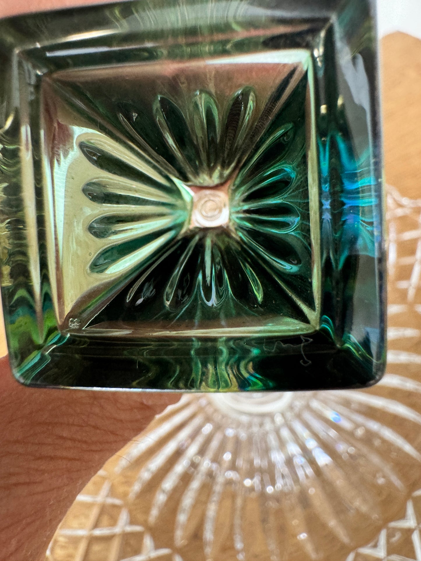 Illusions Pyramid Perfume Bottle – Amethyst and Emerald Art Glass with Gold Collar