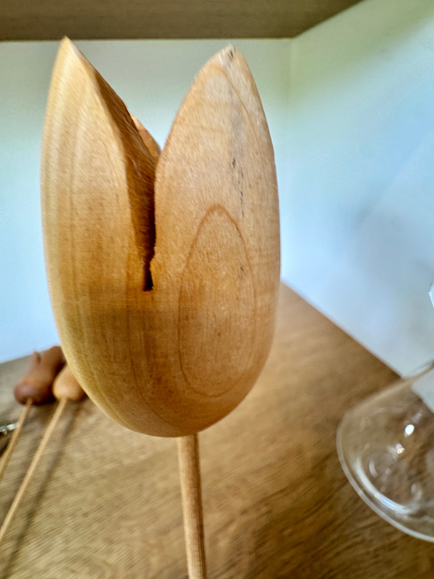 Set of 3 Swiss Wooden Tulip Stems – Hand-Carved Folk Art Flowers, 11”