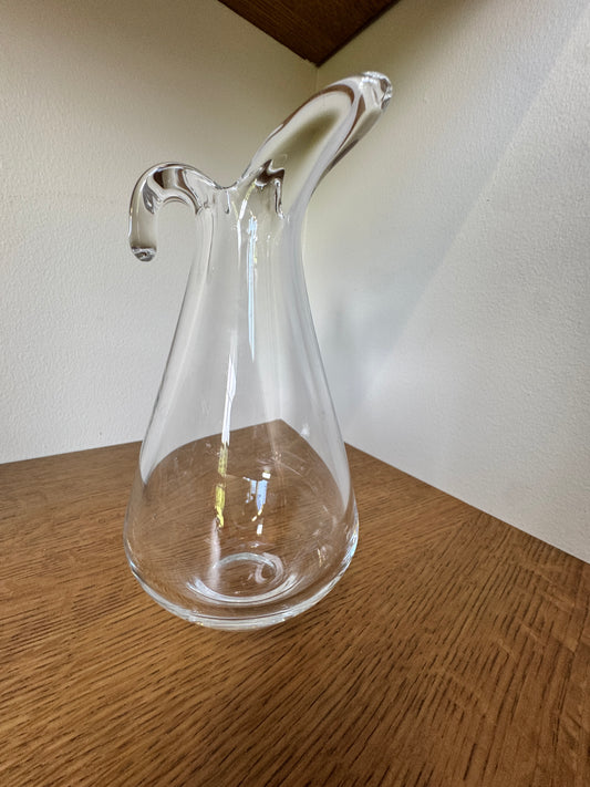 Mid-Century Scandinavian Glass Vase – Etched “S” Mark, Clear Art Glass, 10” Tall