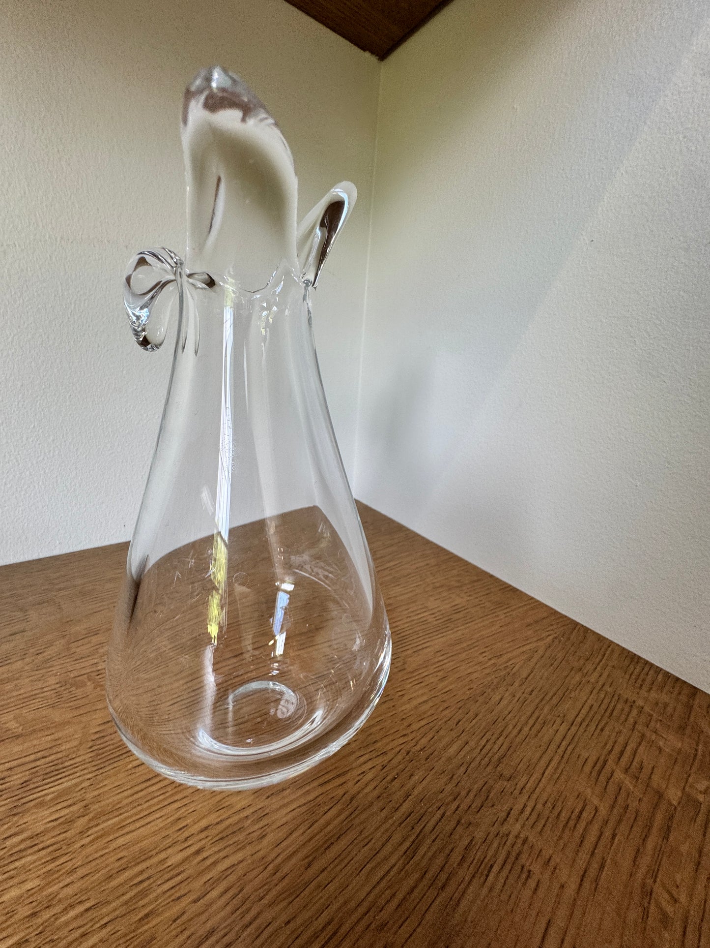 Mid-Century Scandinavian Glass Vase – Etched “S” Mark, Clear Art Glass, 10” Tall