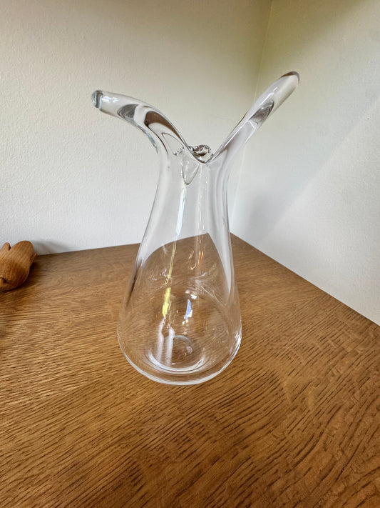 Mid-Century Scandinavian Glass Vase – Etched “S” Mark, Clear Art Glass, 10” Tall