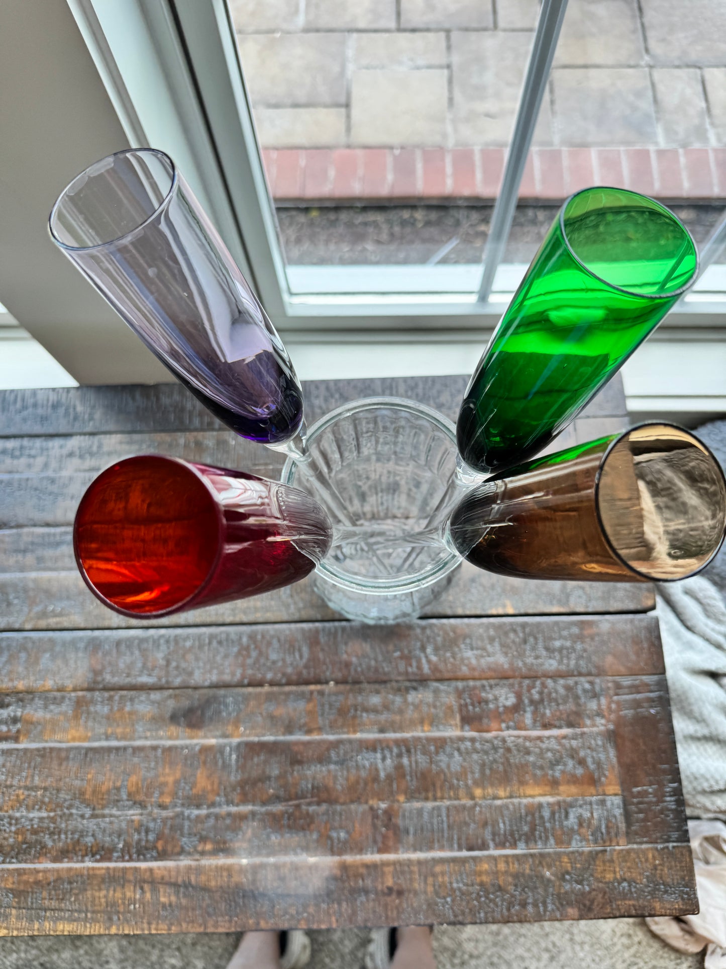 Curated Handblown Rainbow Champagne Flute Set (Set of 4 + Display Vase