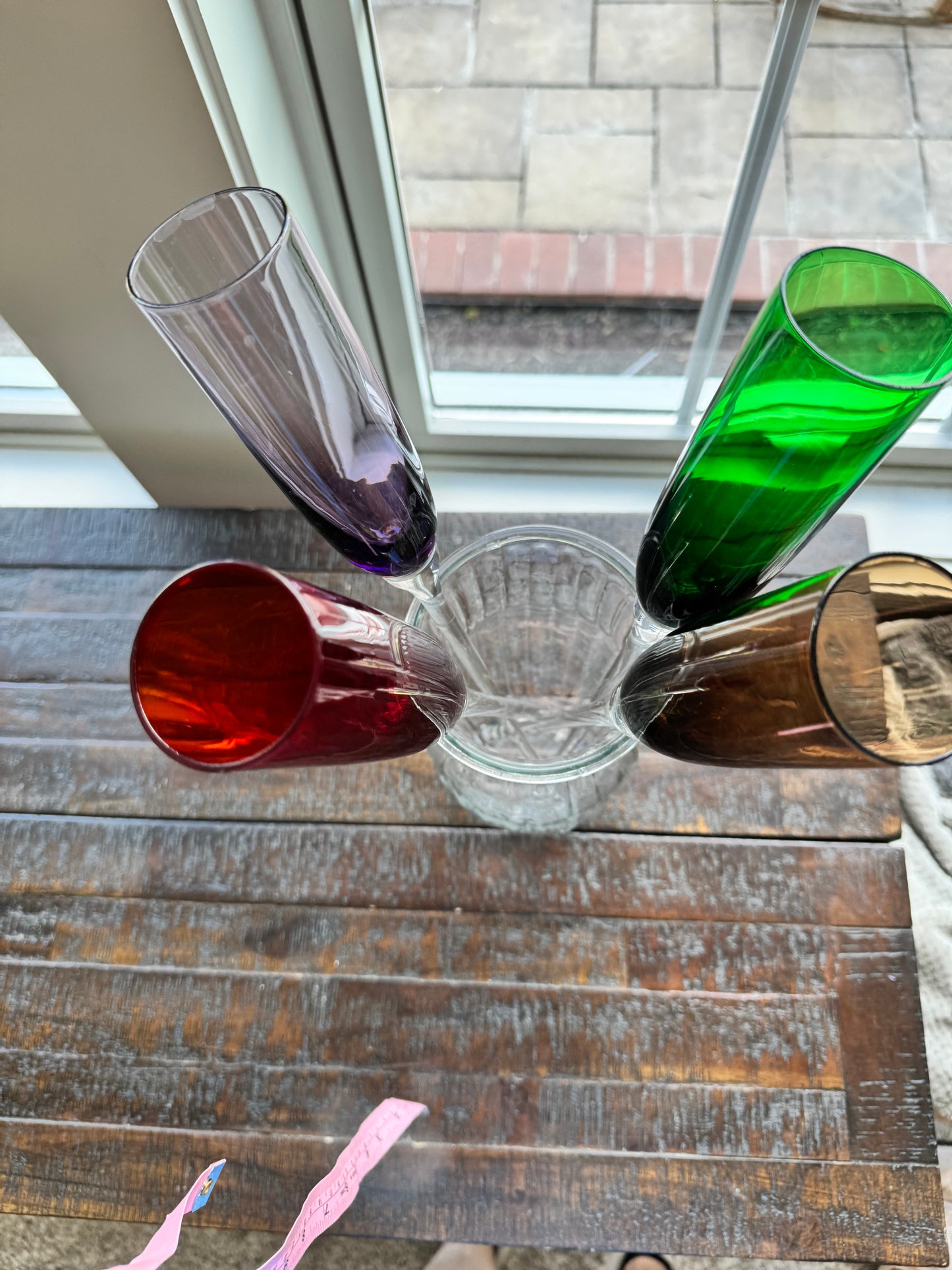 Curated Handblown Rainbow Champagne Flute Set (Set of 4 + Display Vase