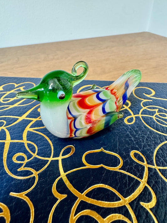 Murano Style Multicolor Glass Bird Figurine – Handblown Art Glass, 3”