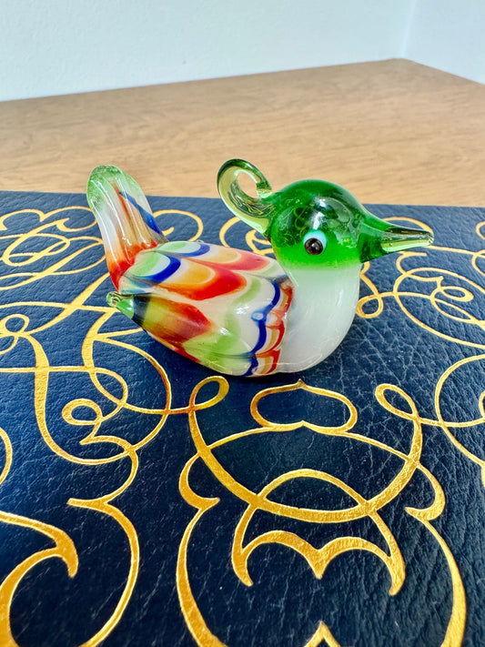 Murano Style Multicolor Glass Bird Figurine – Handblown Art Glass, 3”