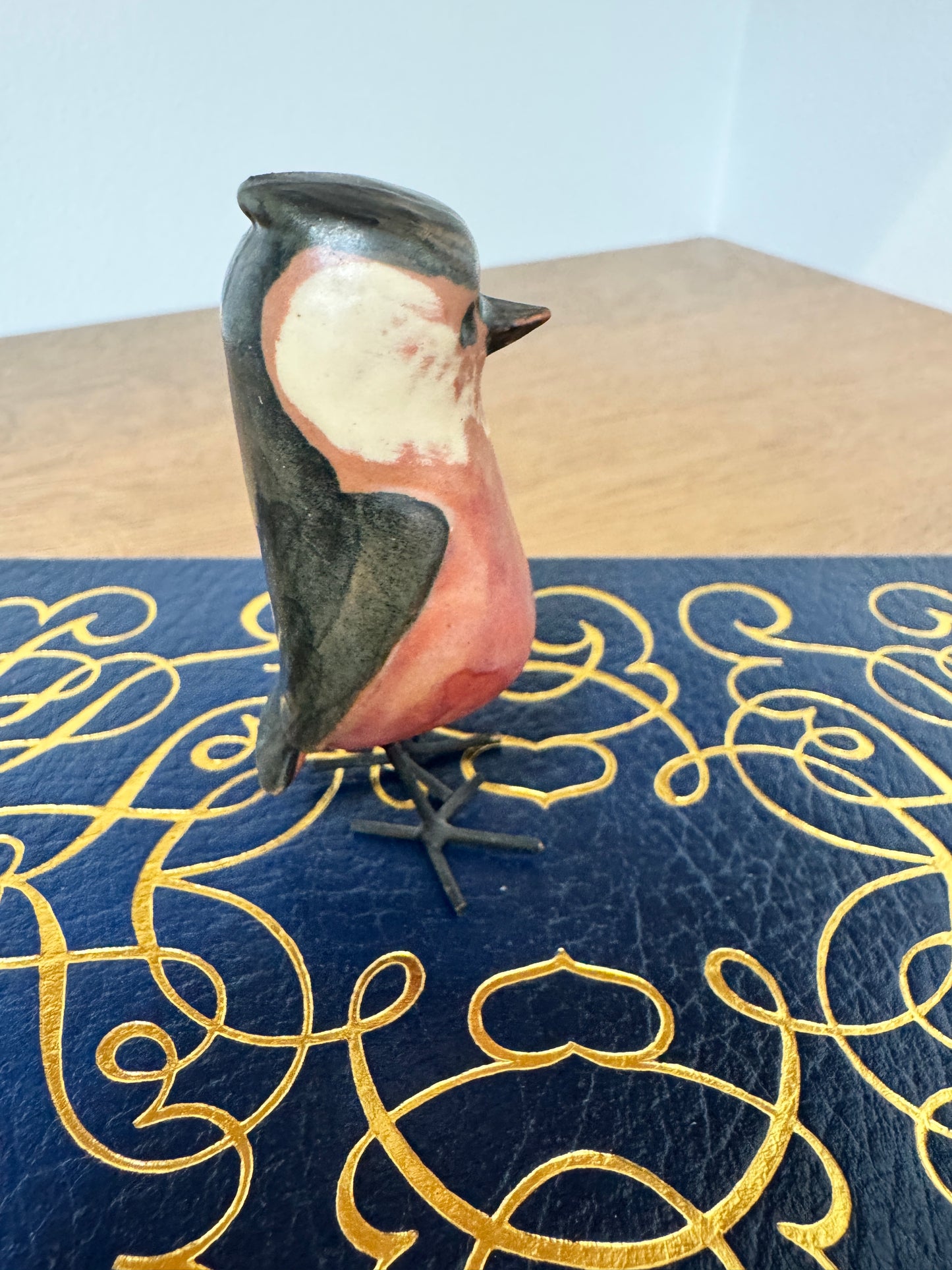 Hand-Painted Ceramic Bird Figurine with IRon Legs - 3" Tall