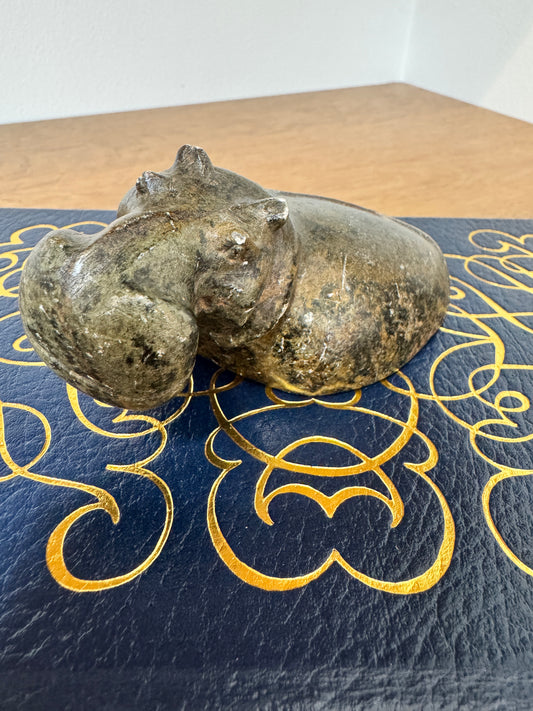 Hand-Carved Stone Hippo Figurine - Natural Soapstone animal Sculpture - 4" long