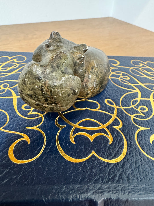 Hand-Carved Stone Hippo Figurine - Natural Soapstone animal Sculpture - 4" long