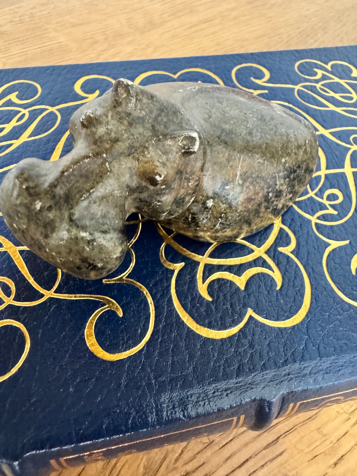 Hand-Carved Stone Hippo Figurine - Natural Soapstone animal Sculpture - 4" long