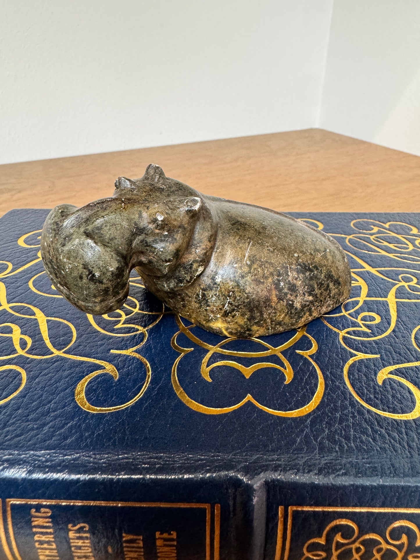 Hand-Carved Stone Hippo Figurine - Natural Soapstone animal Sculpture - 4" long