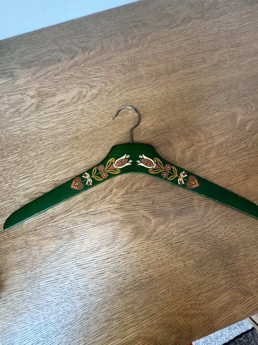 Hand-Painted Wooden Folk Art Hanger – Green Floral Tulip Design – 17"