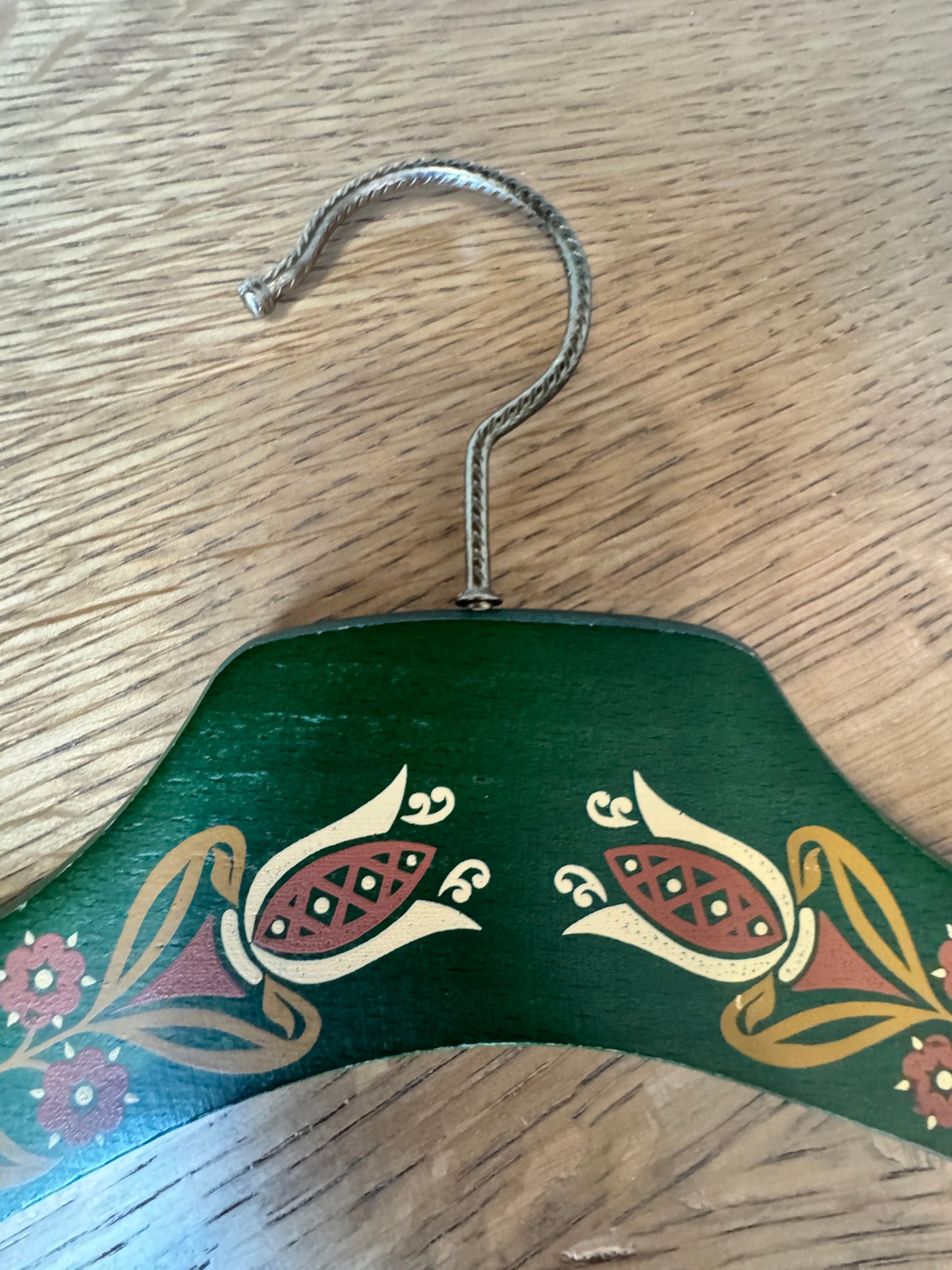 Hand-Painted Wooden Folk Art Hanger – Green Floral Tulip Design – 17"