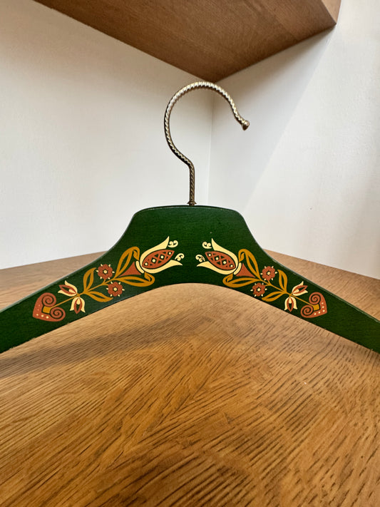 Hand-Painted Wooden Folk Art Hanger – Green Floral Tulip Design – 17"
