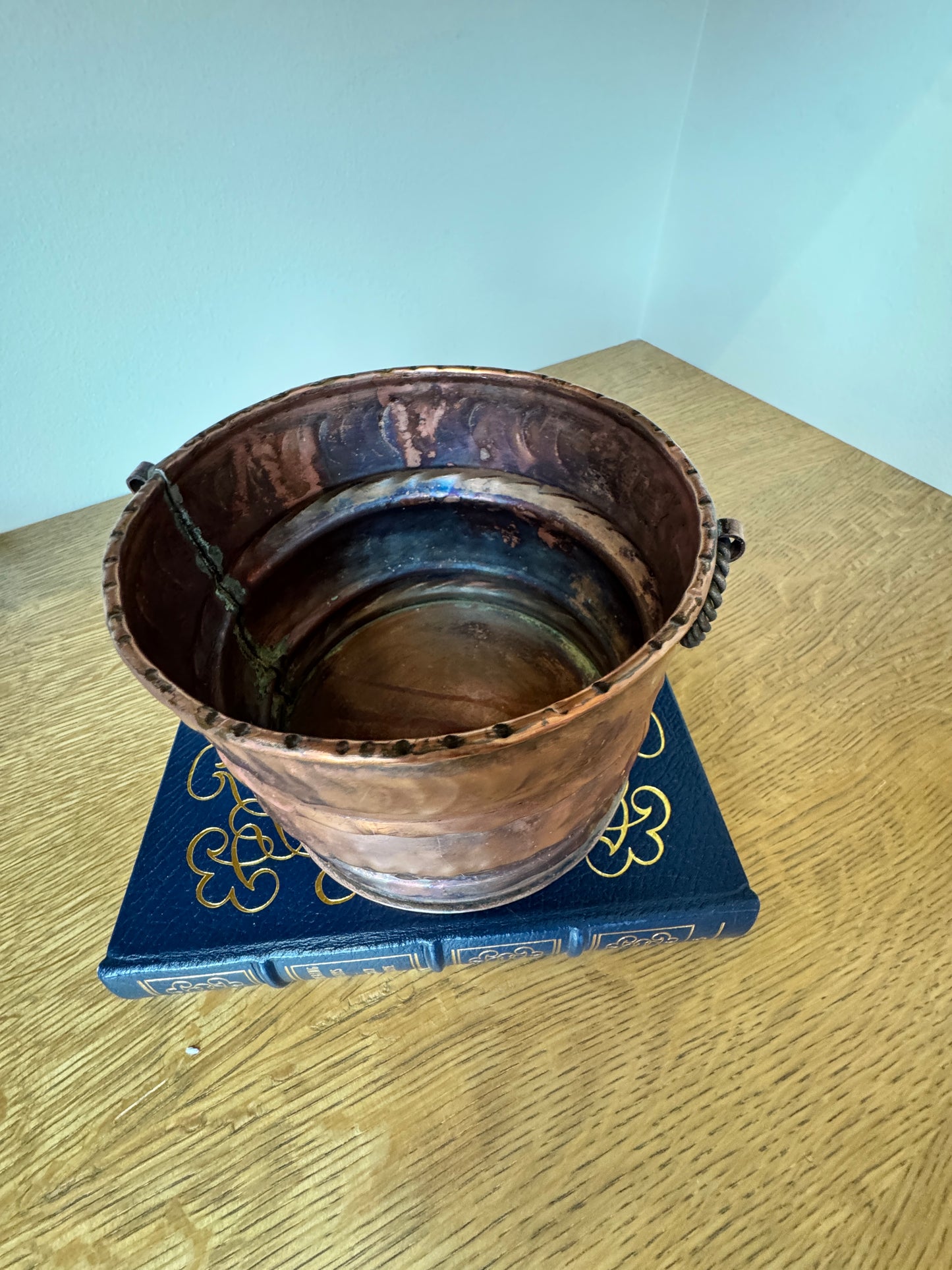 Swiss Handmade Copper Planter with Twisted Ring Handles - 5" x 6"