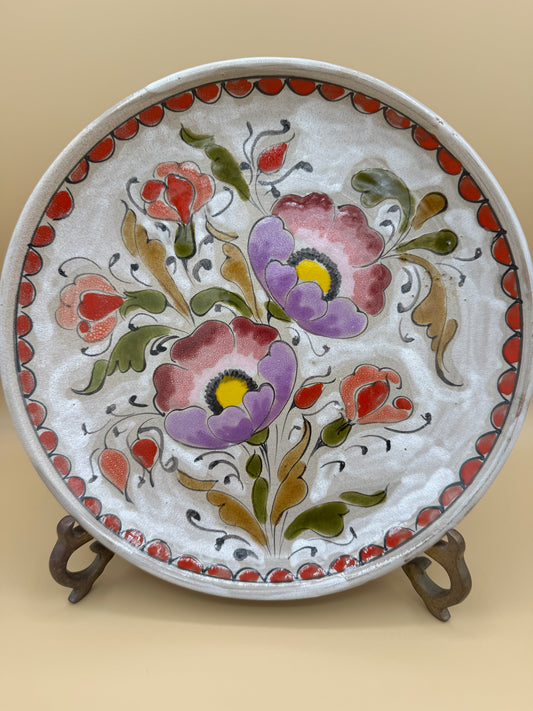 Elio Schiavon Italian Ceramic Plate – Hand-Painted Floral, Mid-Century Studio Pottery