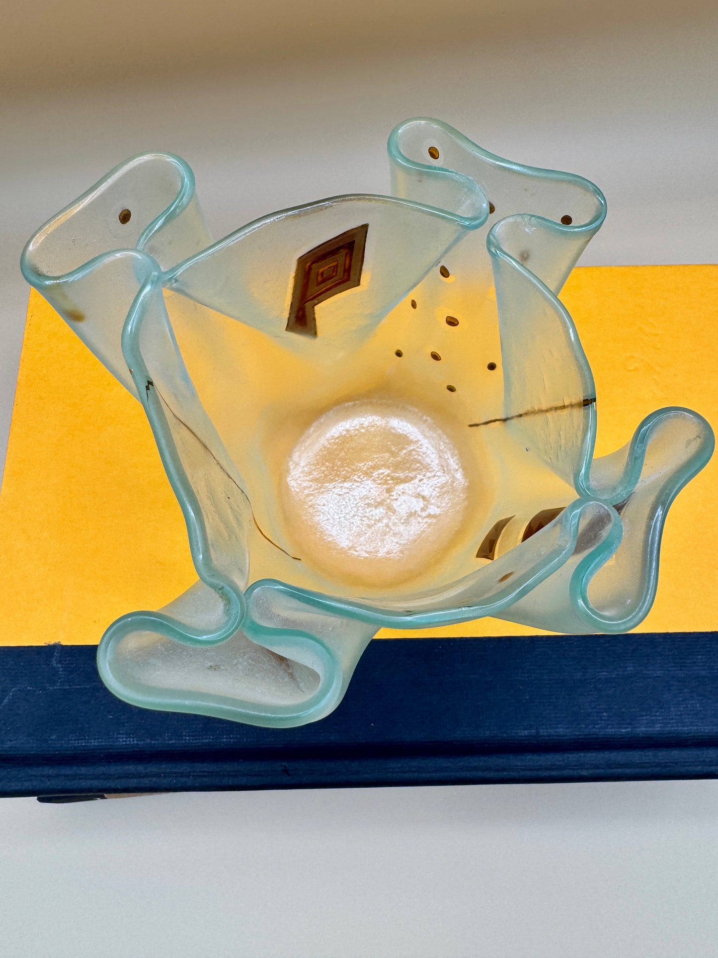 Bettina Eberle Swiss Glass Vase – Frosted Art Glass with Gold Accents, Signed GlasDesign