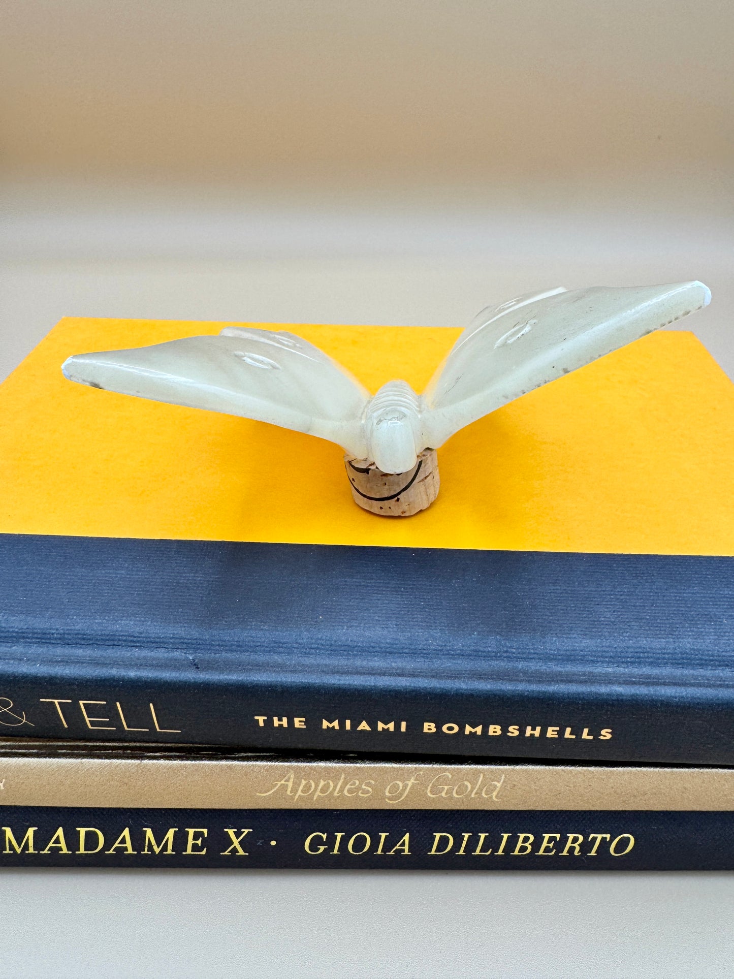 Vintage Alabaster Butterfly Figurine – Carved Stone Accent with Natural Wear