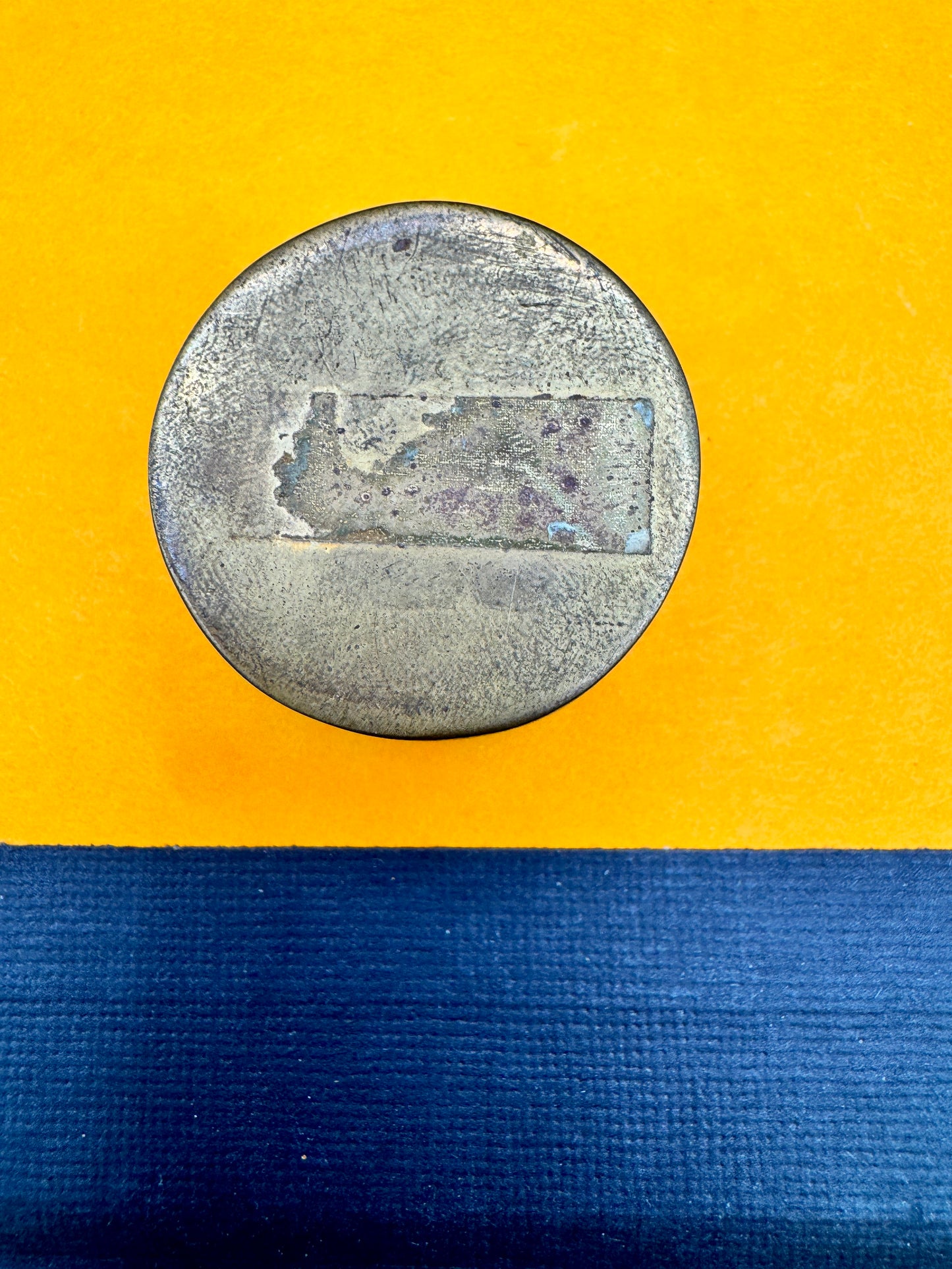 Vintage Brass Pill Box with Mother of Pearl Inlay – Small Trinket Box, 1.5”