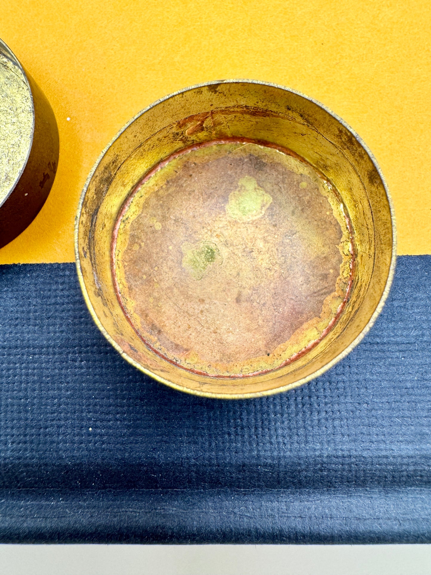 Vintage Brass Pill Box with Mother of Pearl Inlay – Small Trinket Box, 1.5”