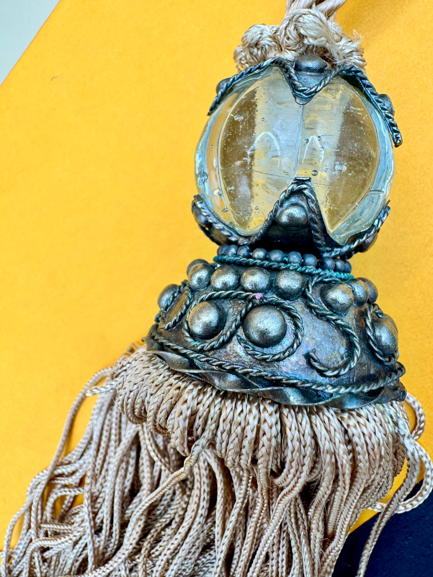 Gold Drapery Tassel with Glass and Metal Accent – Curtain Tieback