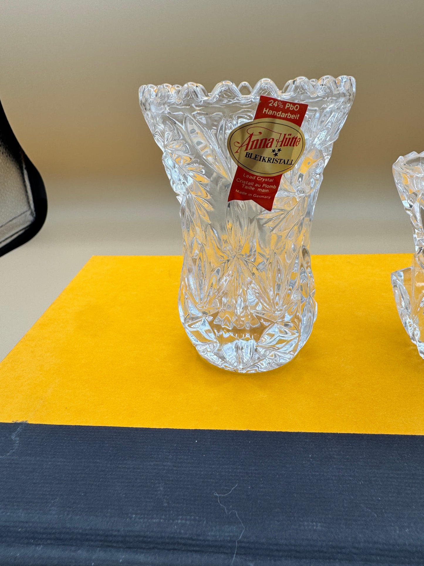 Pair of Crystal Toothpick Holders – Anna Hutton Bleikristall 24% Lead Crystal + Unmarked Pressed Crystal