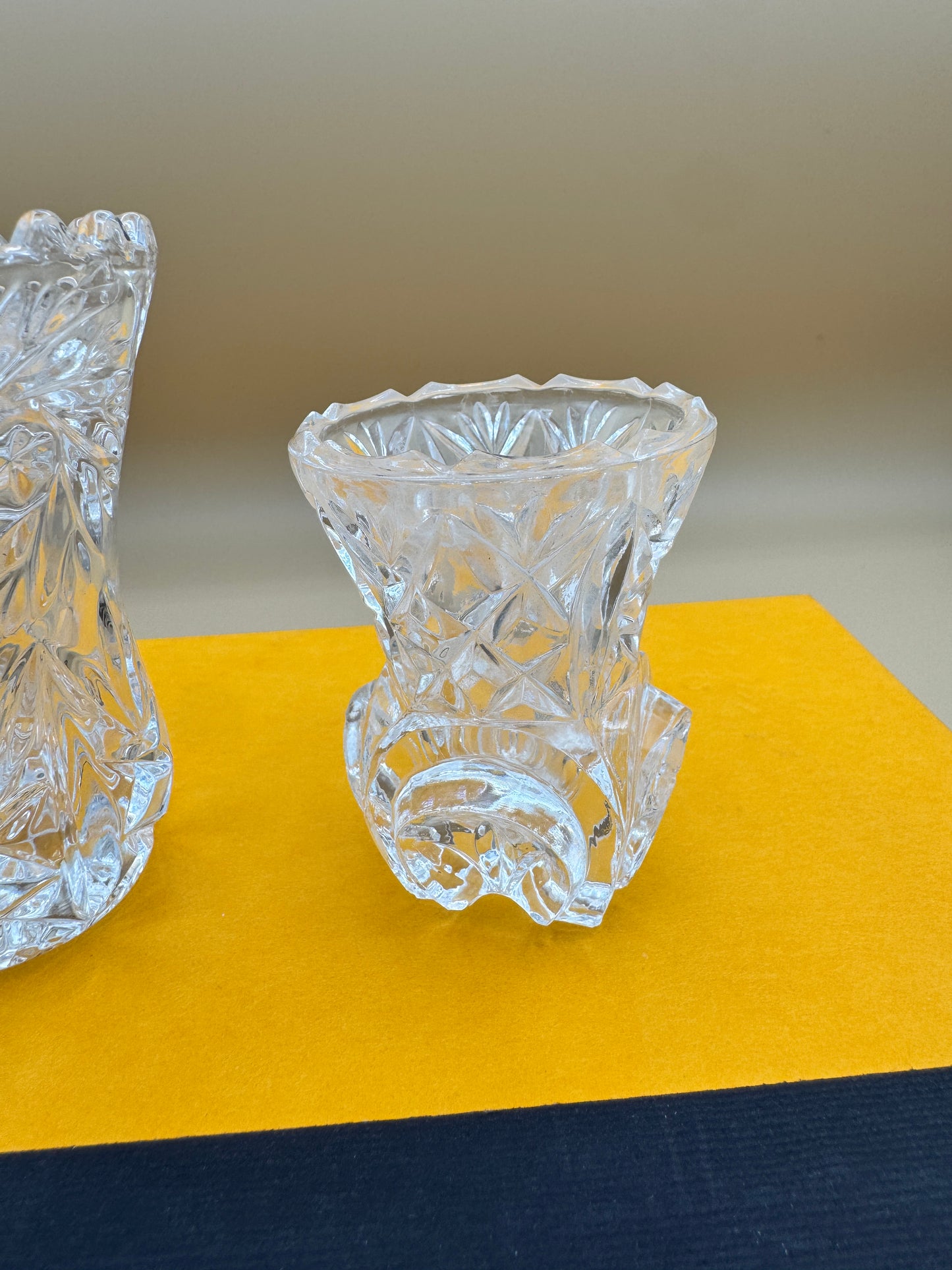 Pair of Crystal Toothpick Holders – Anna Hutton Bleikristall 24% Lead Crystal + Unmarked Pressed Crystal