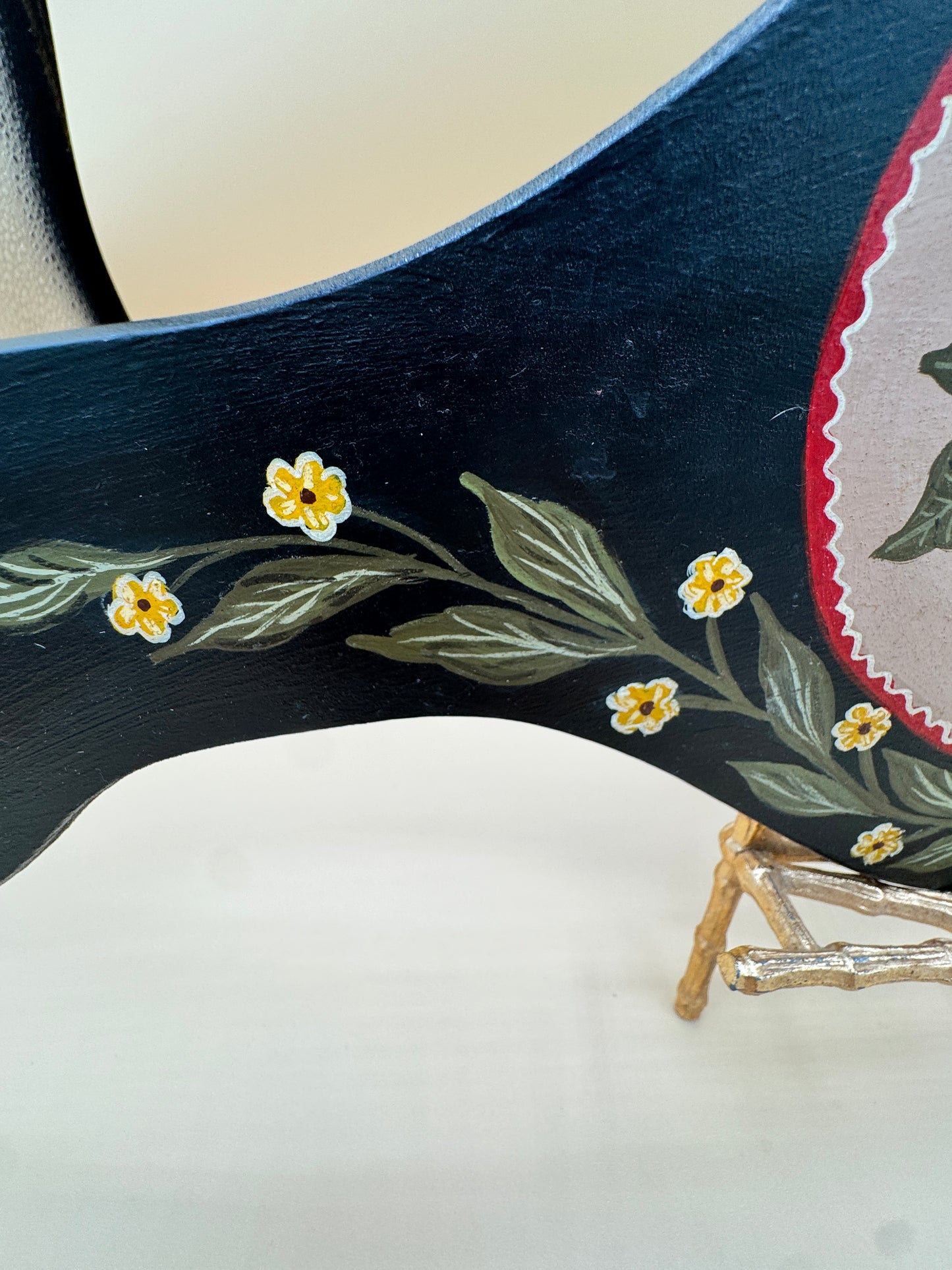 Hand-Painted Wooden Hanger with Fruit and Floral Design – Signed HS 1982