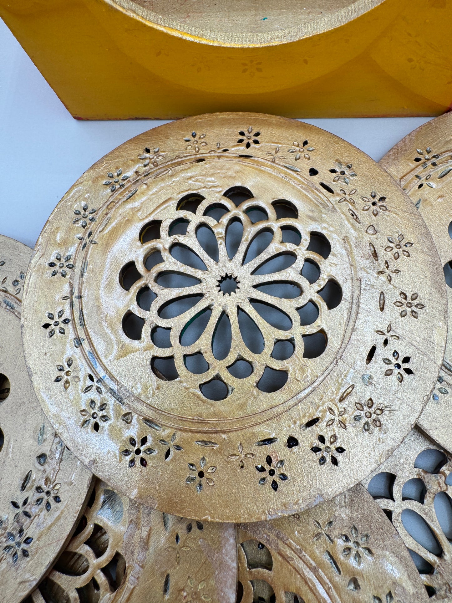 Wooden Laser Cut Coaster Set with Holder – 6 Pieces