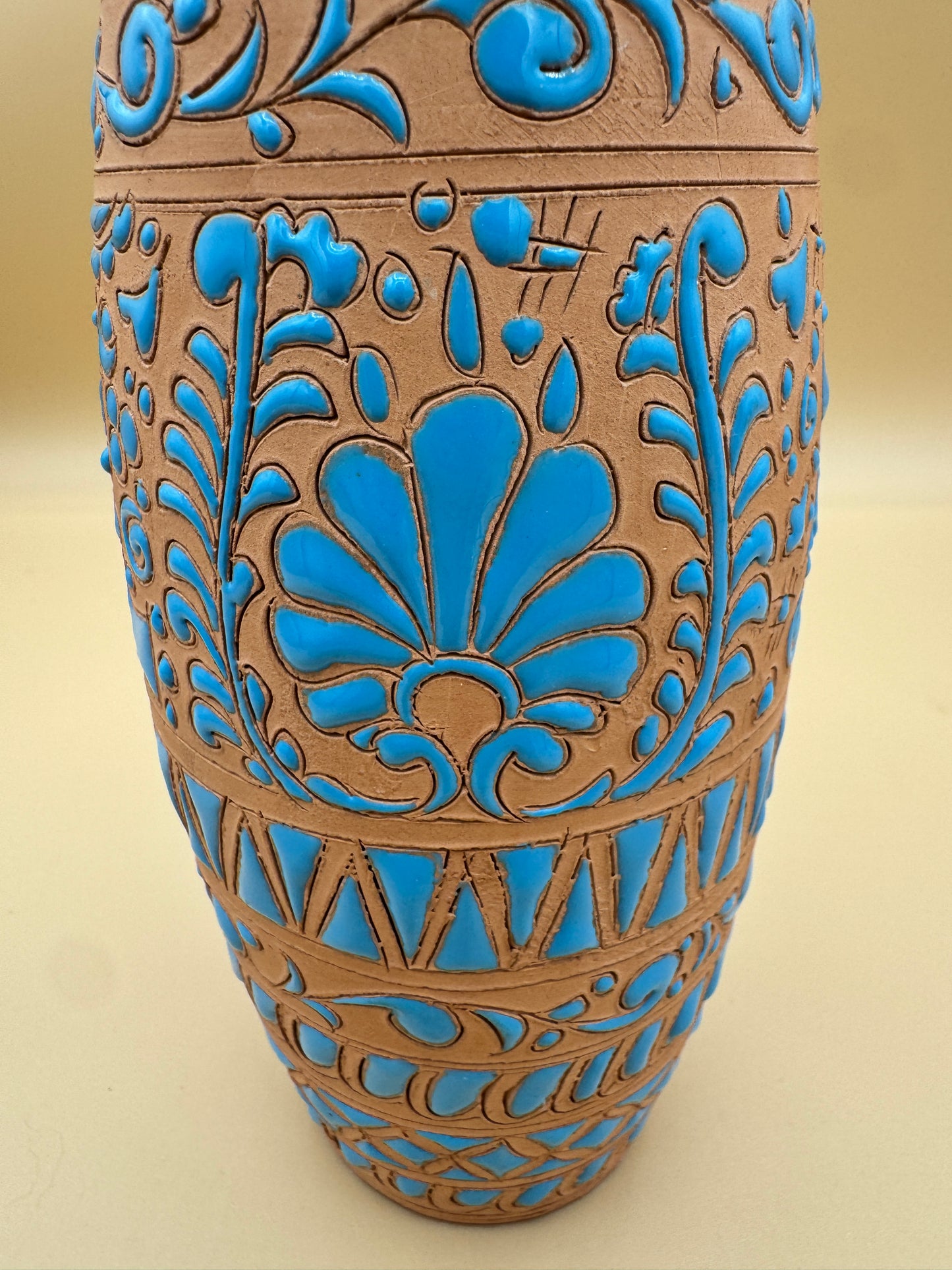 Handmade Greek Vase by Lindos Keramik – Blue & Terracotta Pottery from Rhodes, Greece