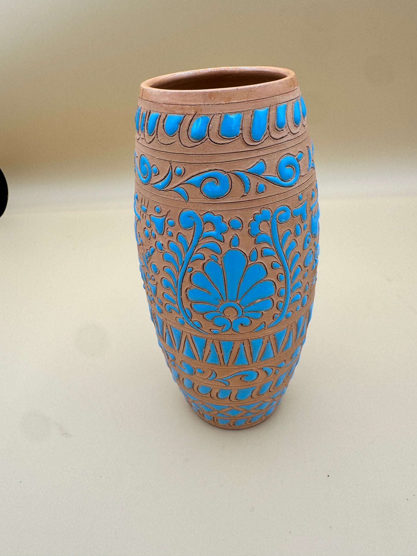 Handmade Greek Vase by Lindos Keramik – Blue & Terracotta Pottery from Rhodes, Greece