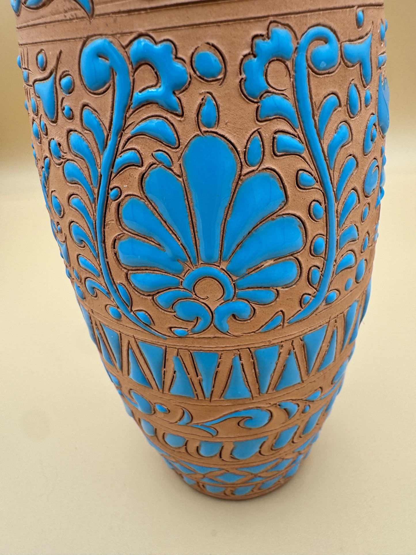 Handmade Greek Vase by Lindos Keramik – Blue & Terracotta Pottery from Rhodes, Greece