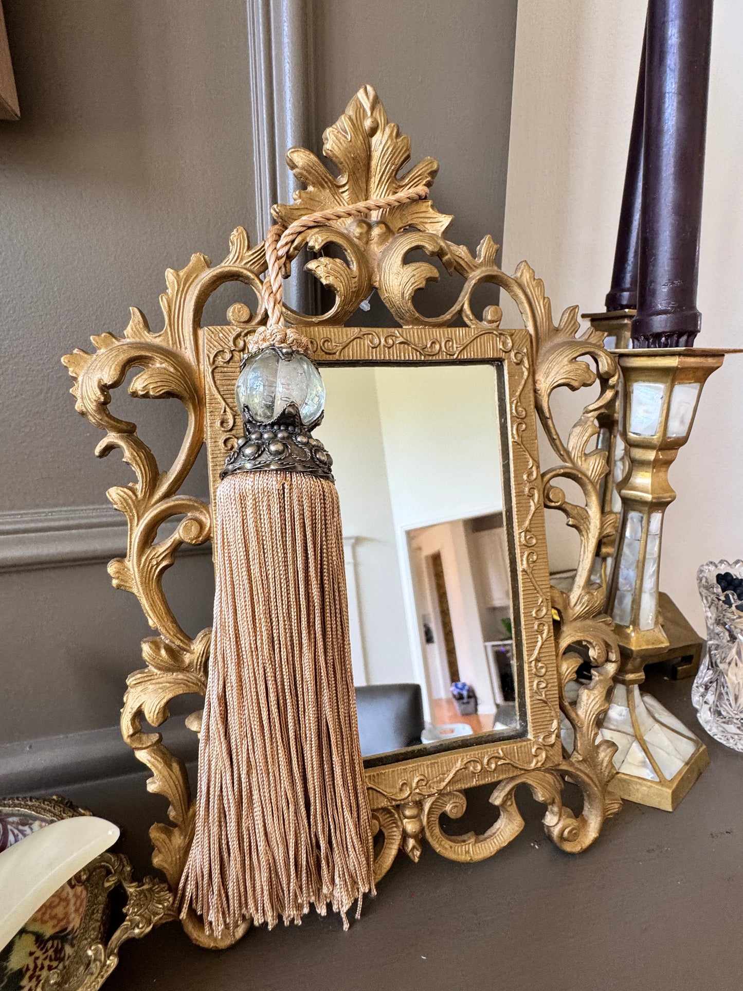 Gold Drapery Tassel with Glass and Metal Accent – Curtain Tieback
