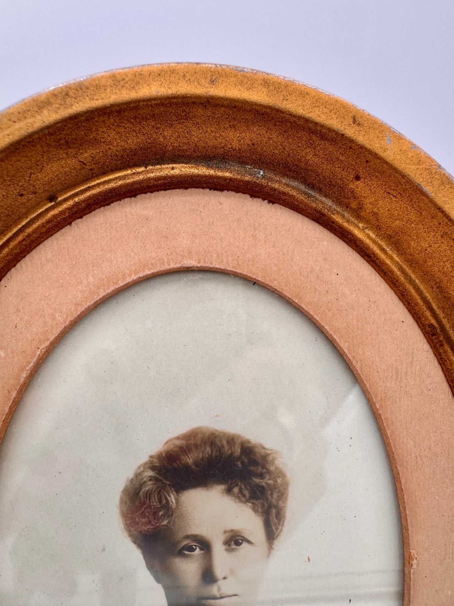 Antique Oval Frame with 1890s Portrait of Carrie Barrell Jennings + Hidden Cupid Lithograph