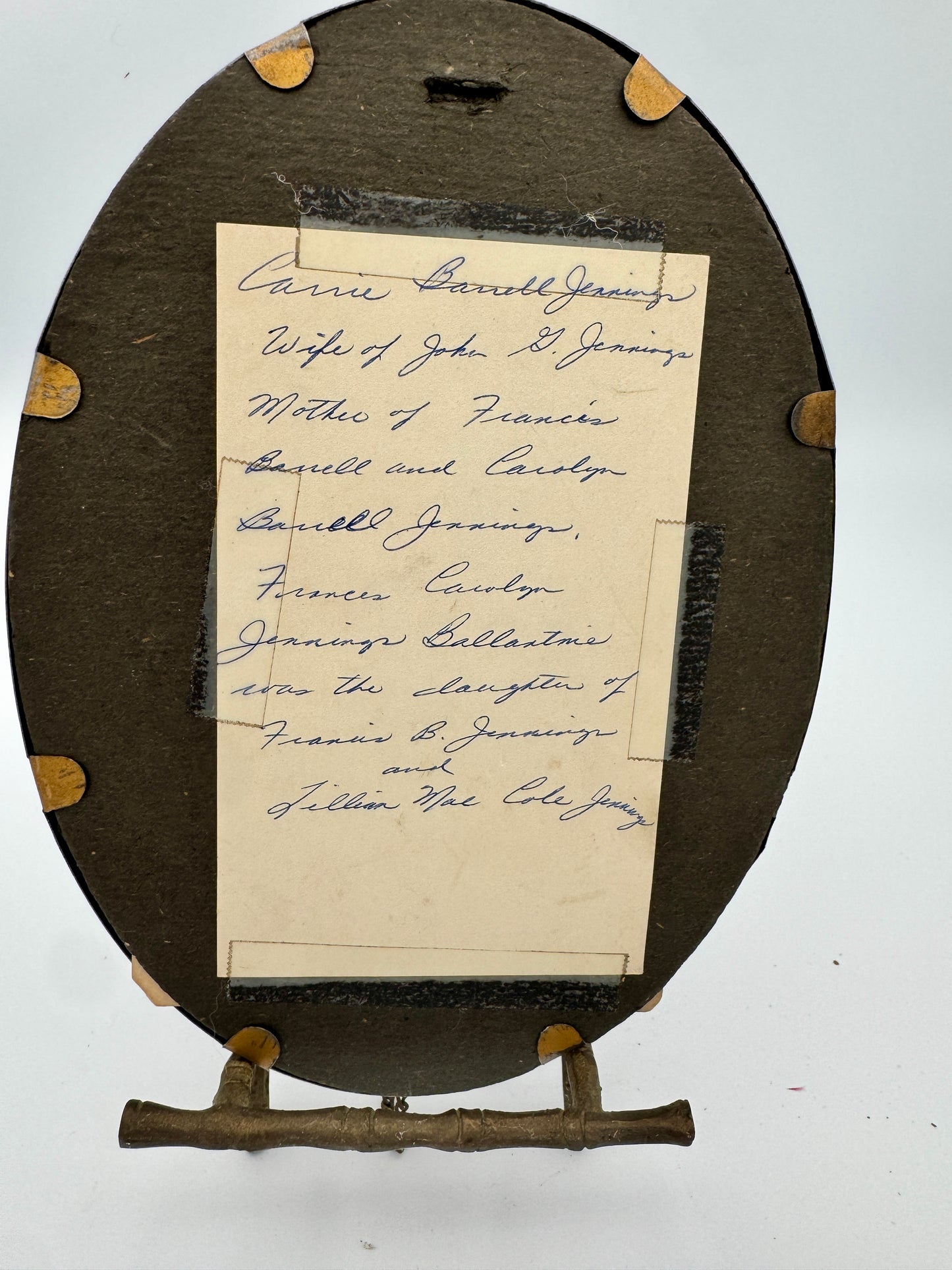 Antique Oval Frame with 1890s Portrait of Carrie Barrell Jennings + Hidden Cupid Lithograph