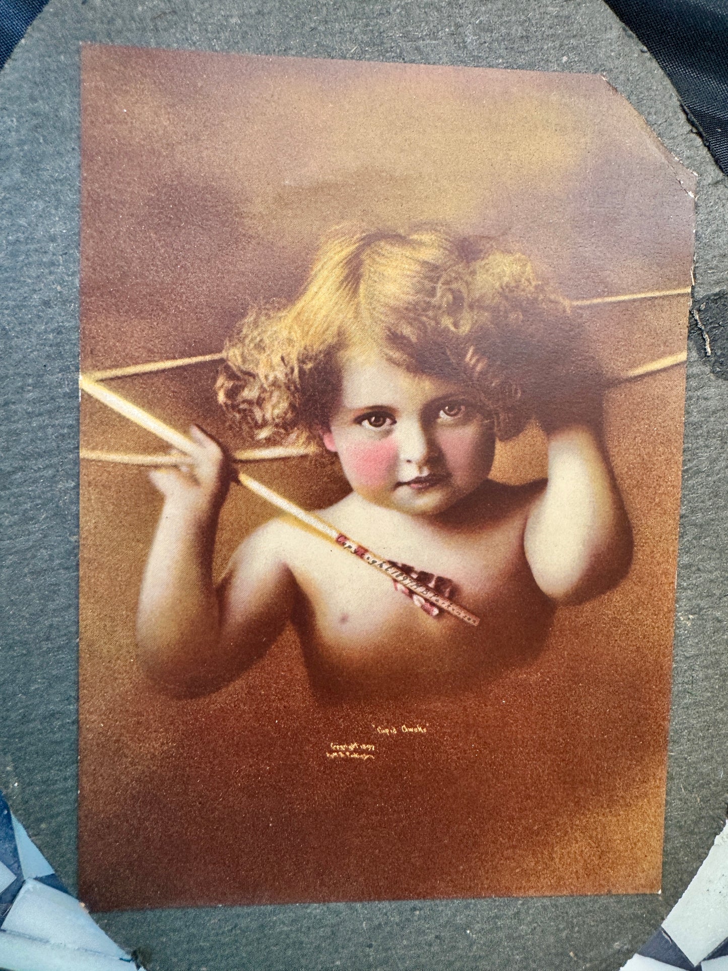 Antique Oval Frame with 1890s Portrait of Carrie Barrell Jennings + Hidden Cupid Lithograph